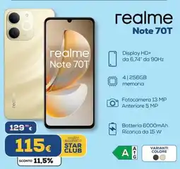 Euronics realme Note 70T offerta