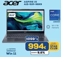 Euronics acer ASPIRE 15 A15-51M-96K9 offerta