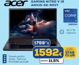 Euronics acer GAMING NITRO V 15 ANV15-52-90V7 offerta