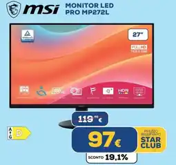 Euronics msi MONITOR LED PRO MP272L offerta