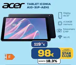 Euronics acer TABLET ICONIA A10-31P-A2H1 offerta