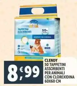 Deco Supermercati Clendy 50 tappetini assorbenti per animali con clorexidina 60x60 cm offerta