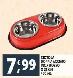Deco Supermercati Ciotola doppia acciaio inox rosso ø 21 cm offerta