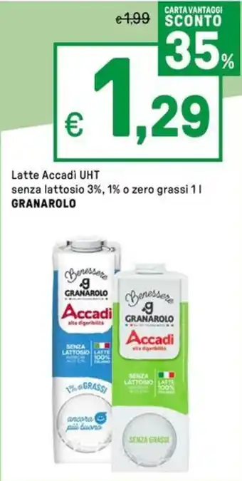 Latte Accadi UHT senza lattosio 3%, 1% o zero grassi GRANAROLO