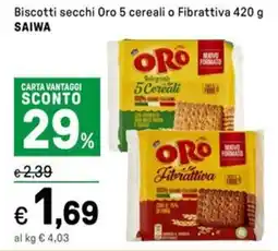 Iper La Grande Biscotti secchi Oro 5 cereali o Fibrattiva SAIWA offerta
