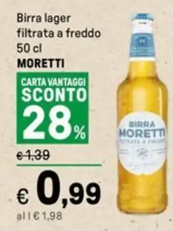 Iper La Grande Birra lager filtrata a freddo MORETTI offerta