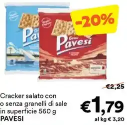 Unes Cracker salato con o senza granelli di sale in superficie PAVESI offerta