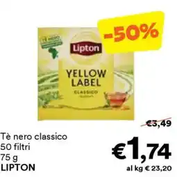 Unes Tè nero classico 50 filtri LIPTON offerta