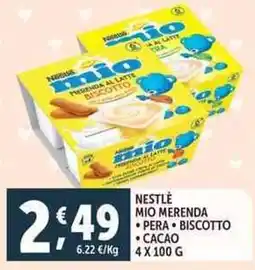 Deco Supermercati Nestle mio merenda pera biscotto cacao offerta