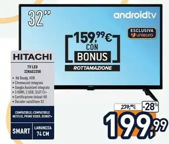 Unieuro 32hae2250 tv 81,3 cm (32") hd smart tv wi-fi nero offerta