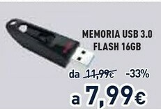 Unieuro Memoria usb 3.0 flash 16gb offerta