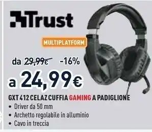 Unieuro Gxt 412 celaz cuffia padiglione auricolare connettore 3.5 mm nero offerta