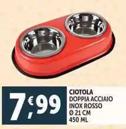 Deco Supermercati Ciotola doppia acciaio inox rosso ø21 cm offerta