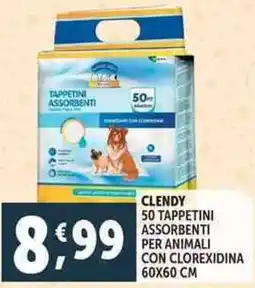Deco Supermercati Clendy 50 tappetini assorbenti per animali con clorexidina 60x60 cm offerta