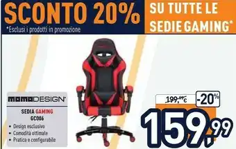 Unieuro Md-gc006-kr sedia per videogioco sedia da gaming per pc seduta imbottita nero, rosso offerta