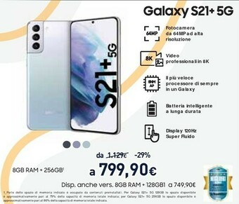 Unieuro Galaxy s21 5g 256 gb display 6.2" dynamic amoled 2x phantom white offerta