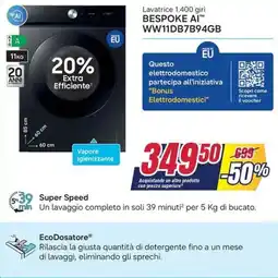Trony SAMSUNG Lavatrice 1.400 giri BESPOKE AI WW11DB7B94GB offerta