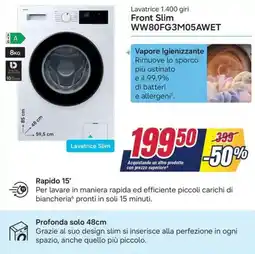 Trony SAMSUNG Lavatrice 1.400 giri Front Slim WW80FG3M05AWET offerta