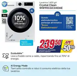 Trony SAMSUNG Lavatrice 1.400 giri Crystal Clean WW90CGC04DAE offerta