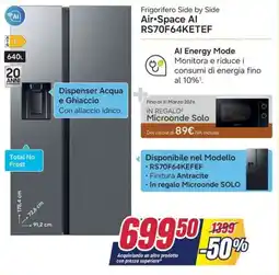Trony SAMSUNG Frigorifero Side by Side Air-Space Al RS70F64KETEF offerta