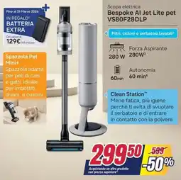 Trony SAMSUNG Scopa elettrica Bespoke Al Jet Lite pet VS80F28DLP offerta