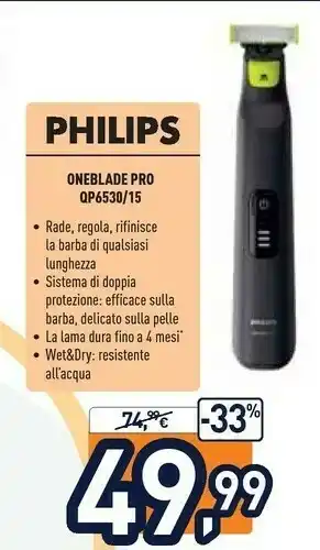 Unieuro Oneblade qp6530/30 regolabarba bagnato e secco nero offerta