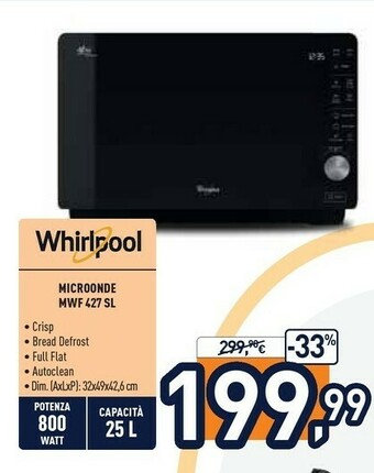 Whirlpool MCP 346 SL Superficie Piana Microonde Combinato 25 L 800 W Nero,  Argento offerta di Expert