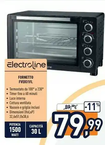 Unieuro Fve831fl fornetto con tostapane 30 l nero 1500 w offerta