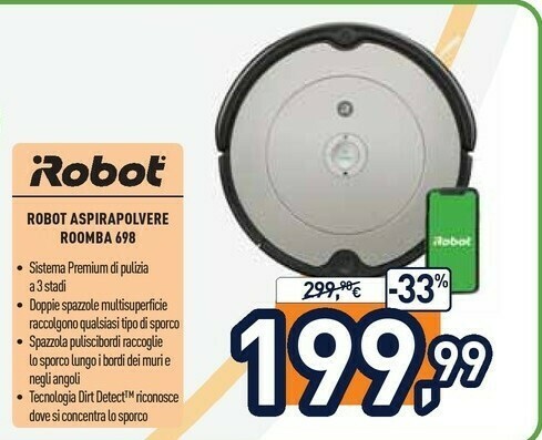 Roomba 698 aspirapolvere robot sacchetto per la polvere nero, grigio 0,6 l  offerta di Unieuro
