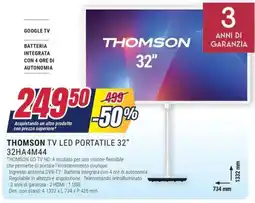 Trony THOMSON TV LED PORTATILE 32" 32HA4M44 offerta