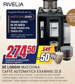 Trony DE LONGHI MACCHINA CAFFÈ AUTOMATICA EXAM440.35.B offerta