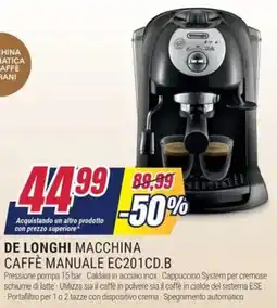 Trony DE LONGHI MACCHINA CAFFÈ MANUALE EC201CD.B offerta
