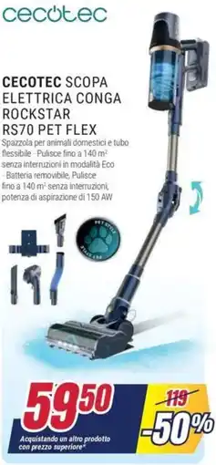 Trony CECOTEC SCOPA ELETTRICA CONGA ROCKSTAR RS70 PET FLEX offerta