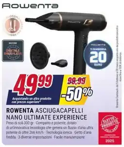 Trony Rowenta asciugacapelli nano ultimate experience offerta
