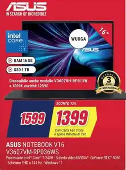 Trony ASUS NOTEBOOK V16 V3607VM-RP036WS offerta