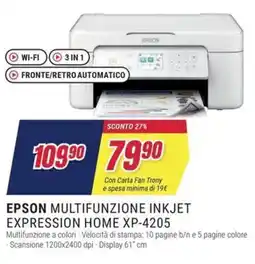 Trony EPSON MULTIFUNZIONE INKJET EXPRESSION HOME XP-4205 offerta