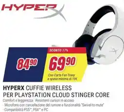 Trony Hyperx cuffie wireless per playstation cloud stinger core offerta