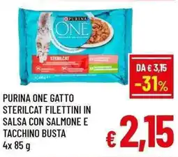 A&O Purina one gatto sterilcat filettini in salsa con salmone e tacchino busta offerta