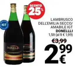 Supermercati Gulliver Lambrusco dell'emilia secco/ amabile IGT DONELLLI offerta