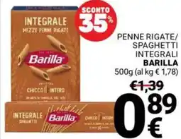 Supermercati Gulliver Penne rigate/ spaghetti integrali BARILLA offerta
