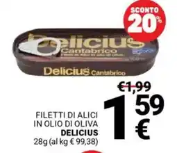 Supermercati Gulliver Filetti di alici in olio di oliva DELICIUS offerta