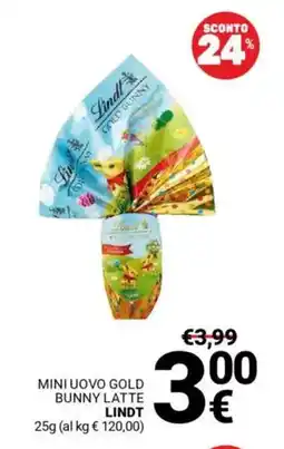 Supermercati Gulliver Mini uovo gold bunny latte LINDT offerta