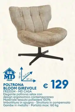 MD Discount POLTRONA BLOOM GIREVOLE FR22034 - MD CASA offerta