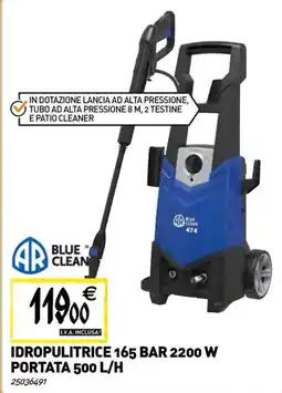 Tecnomat Idropulitrice 165 bar 2200 w portata 500 l/h offerta