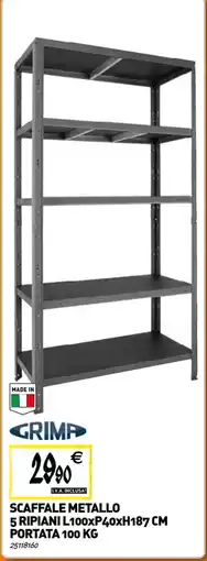 Tecnomat Scaffale metallo 5 ripiani l100xp40xh187 cm portata offerta