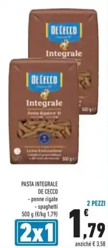Conad Pasta integrale DE CECCO penne rigate spaghetti offerta