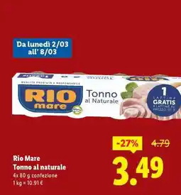 Lidl Rio Mare Tonno al naturale offerta