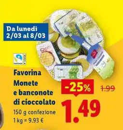 Lidl Favorina Monete e banconote di cioccolato offerta