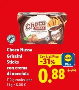 Lidl Choco Nussa Grissini Sticks con crema di nocciola offerta