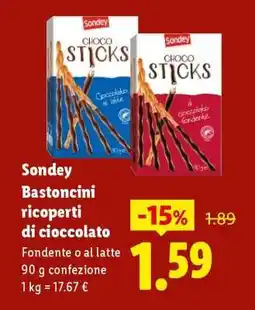 Lidl Sondey bastoncini ricoperti di cioccolato offerta